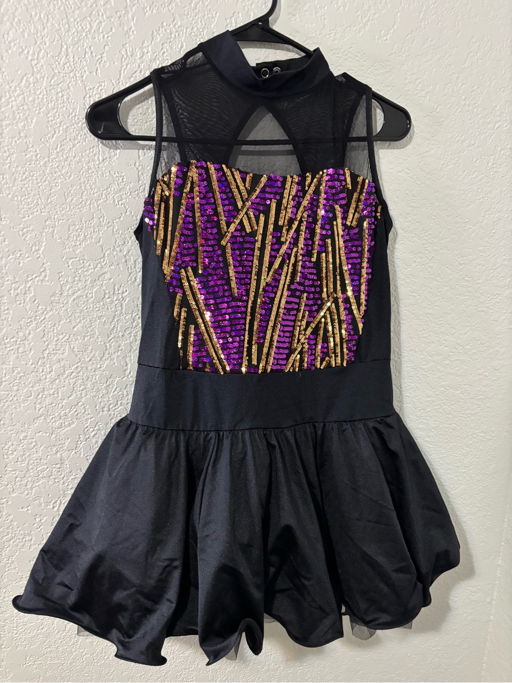 Weissman Dance costume dress black purple sequin child MC Style